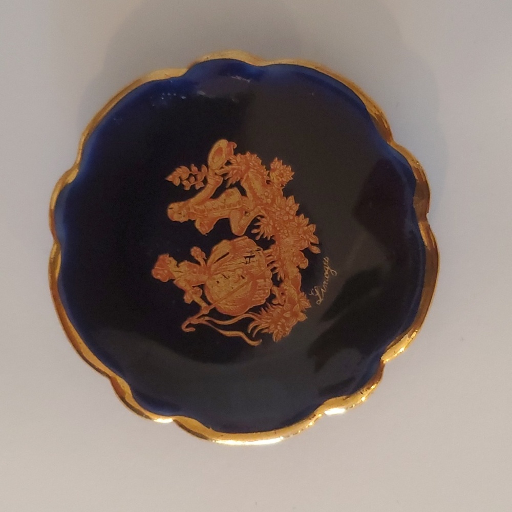 Vintage Limoge Miniature Porcelain Plate Made in France Cobalt Blue And Gold